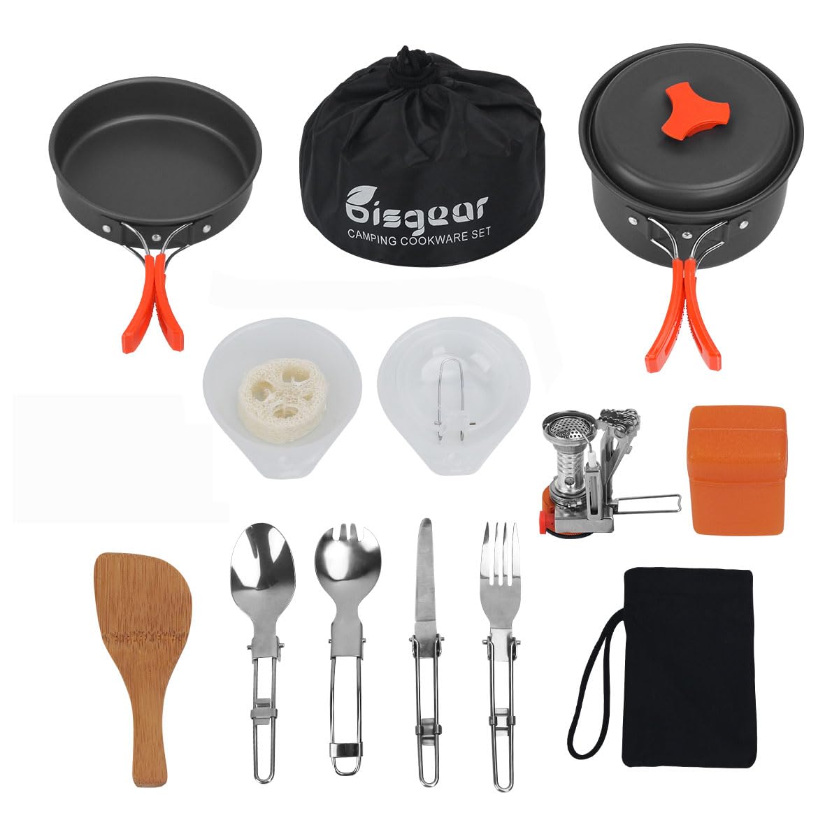 Bisgear 16pcs Camping Cookware Set - Backpacking Stove & Mess Kit - Hiker & Survival Enthusiasts - Multi-Use Survival G