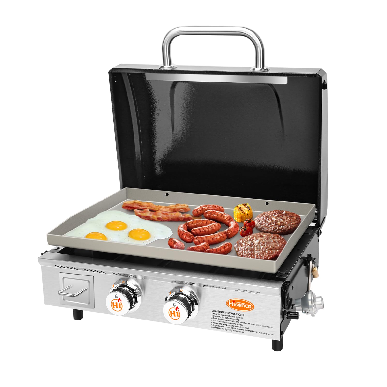 Hisencn Portable Flat Top Grill for Camping and Outdoor - Heavy Duty Griddle, 369 sq. in. BBQ Grill, 24000 BTUs, 22 Inch