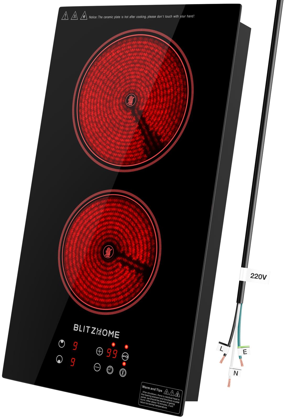 BLITZHOME Electric Stove Top 2 Burner for Kitchen Use, 12inch Built-in Ceramic Cooktop
| BLITZHOME 12inch 2 Burner Elec