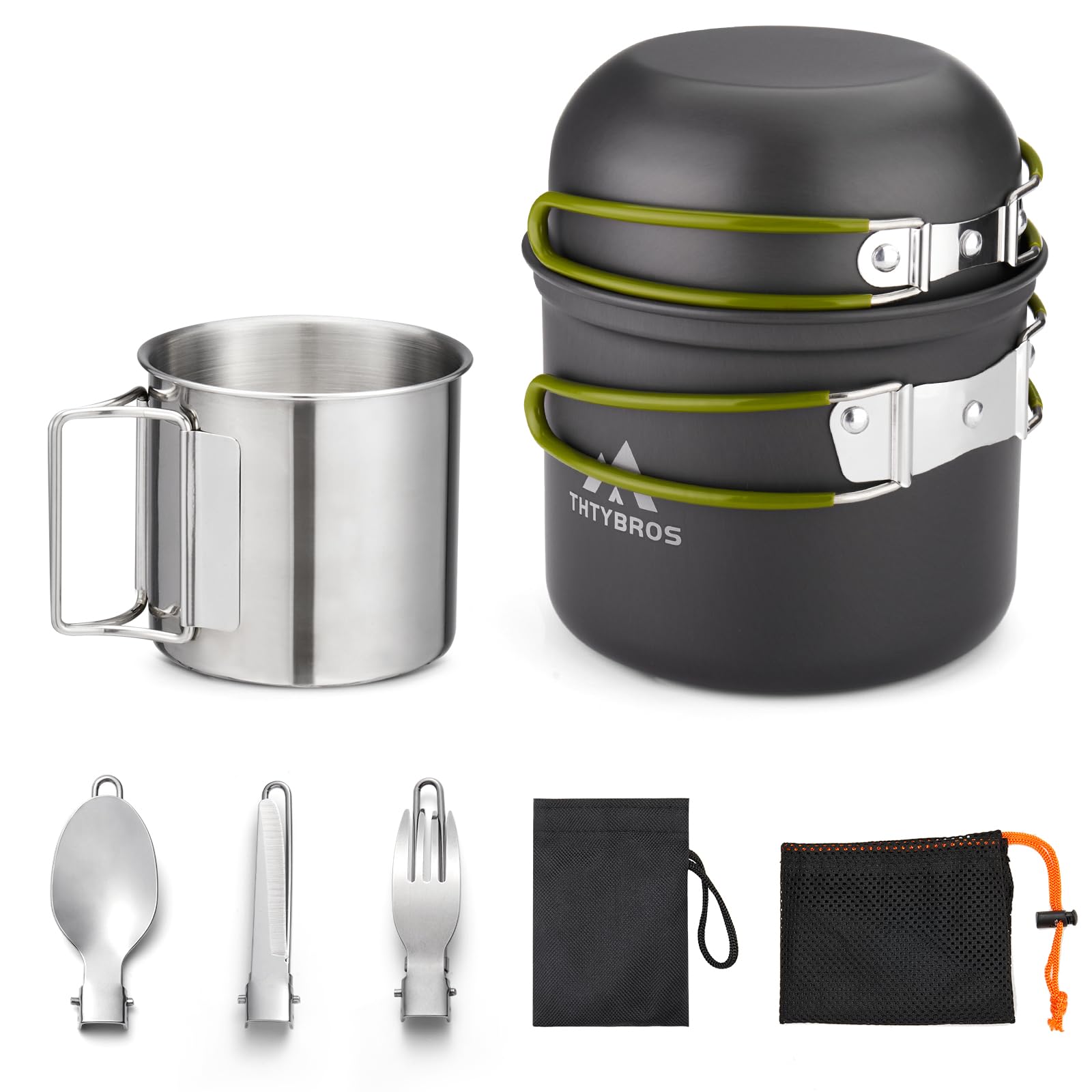 Camping Cookware Kit for Backpacking and Solo Camping 0.33Gal Pots 0.17Gal Pans 0.08Gal Cup and Utensils for Hiking Camp