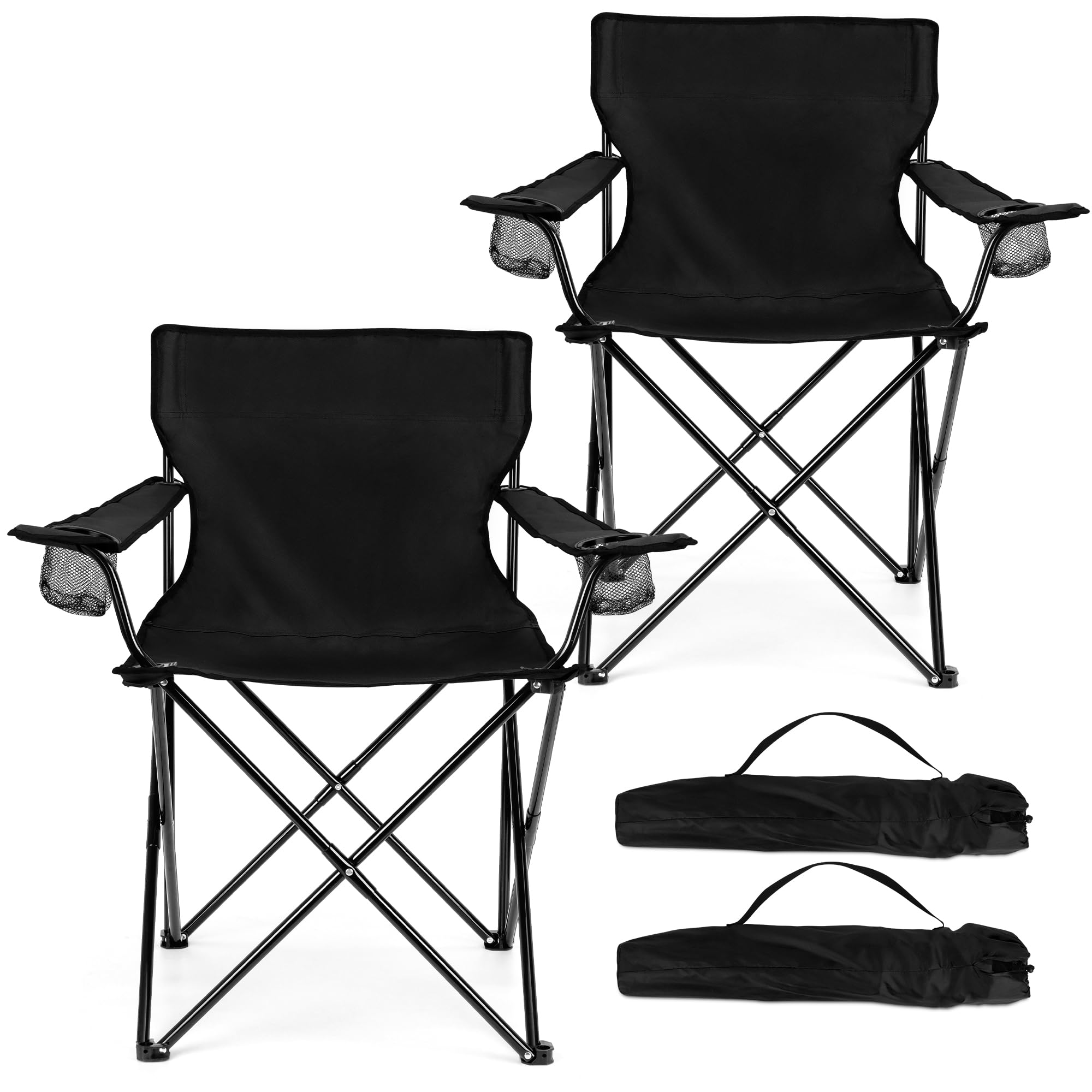 HaSteeL Foldable Camping Chair Set of 2, Large Portable Lawn Chair for Adults Outdoors