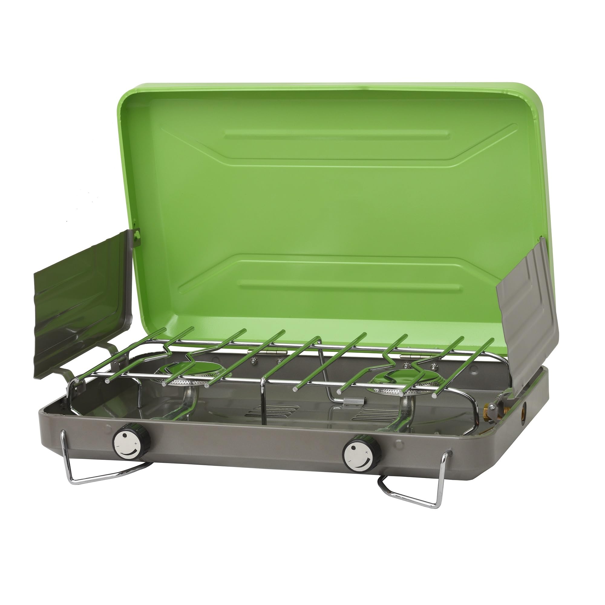 Flame King VT-101 2-Burner Portable Camping Stove Grill for Outdoor Cooking and Backpacking with 1LB Propane Compatibili