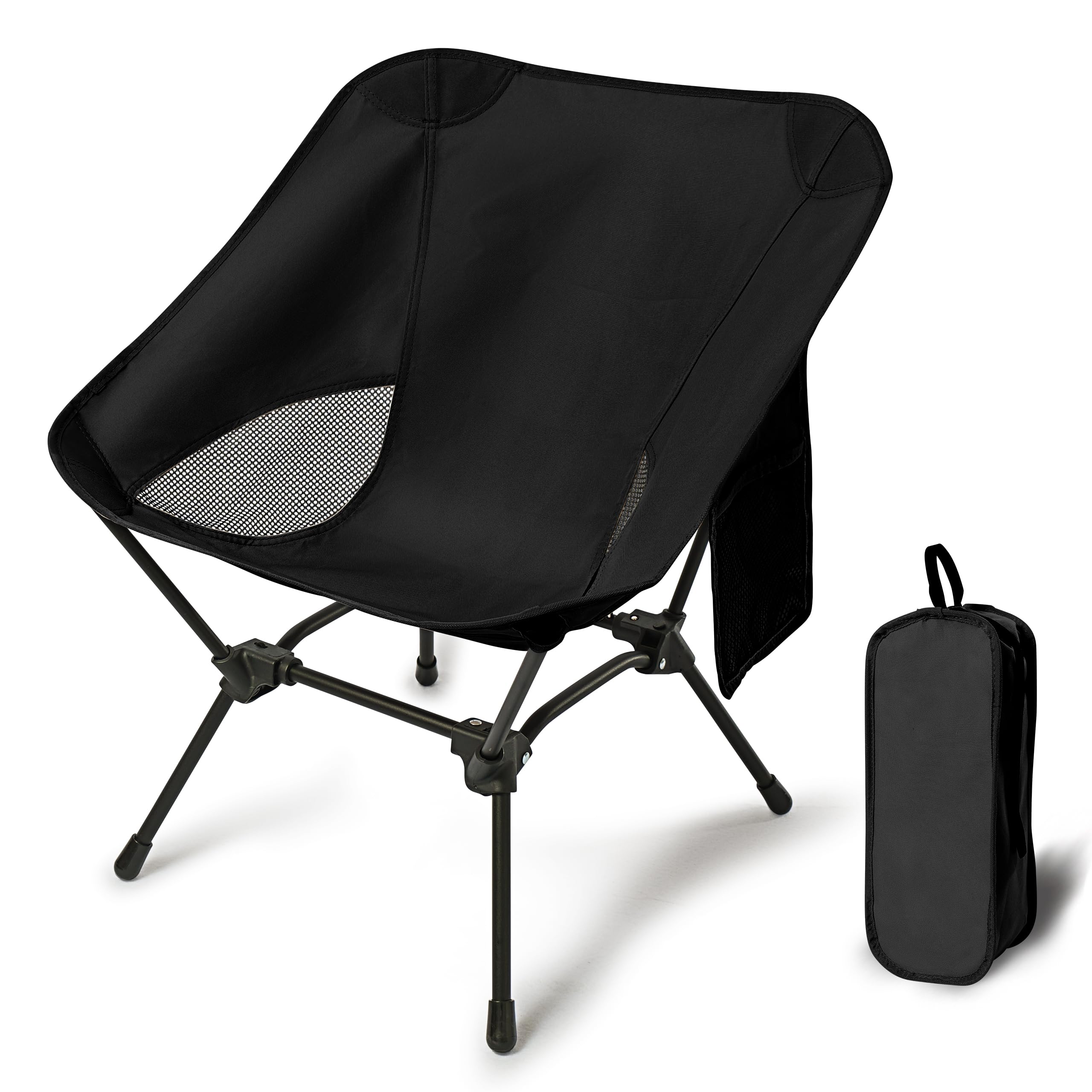 Black Lightweight Adjustable Height Portable Camping Chairs for Adults (Folding Chairs for Outside)