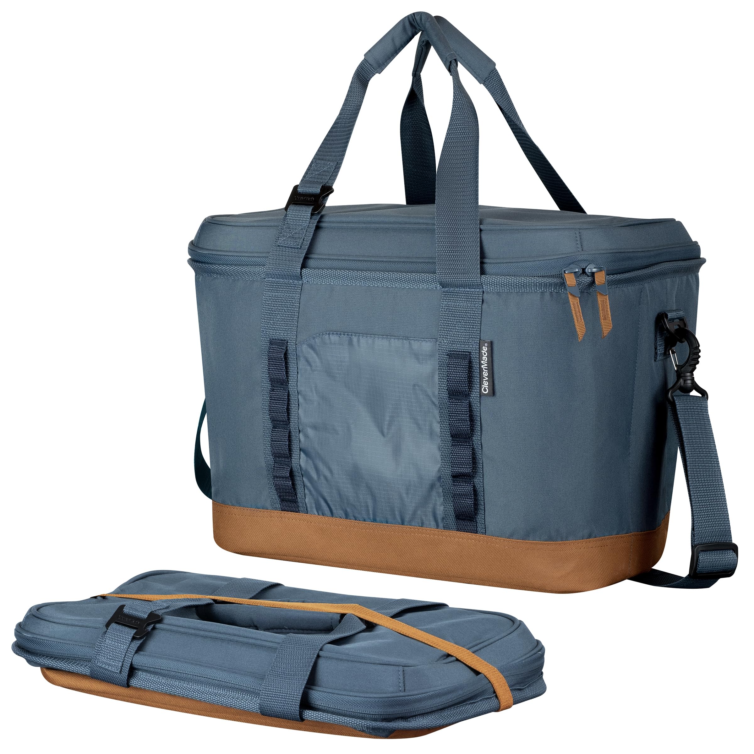 CleverMade Collapsible Insulated Cooler Bag - Leakproof Soft Cooler for Beach and Travel - 50 Can Shoulder Strap Bottle